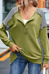 Striped Exposed Seam Half Button Sweatshirt