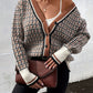 Plaid V-Neck Button Up Cardigan