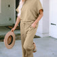 Double Take Full Size Texture Short Sleeve Top and Pants Set